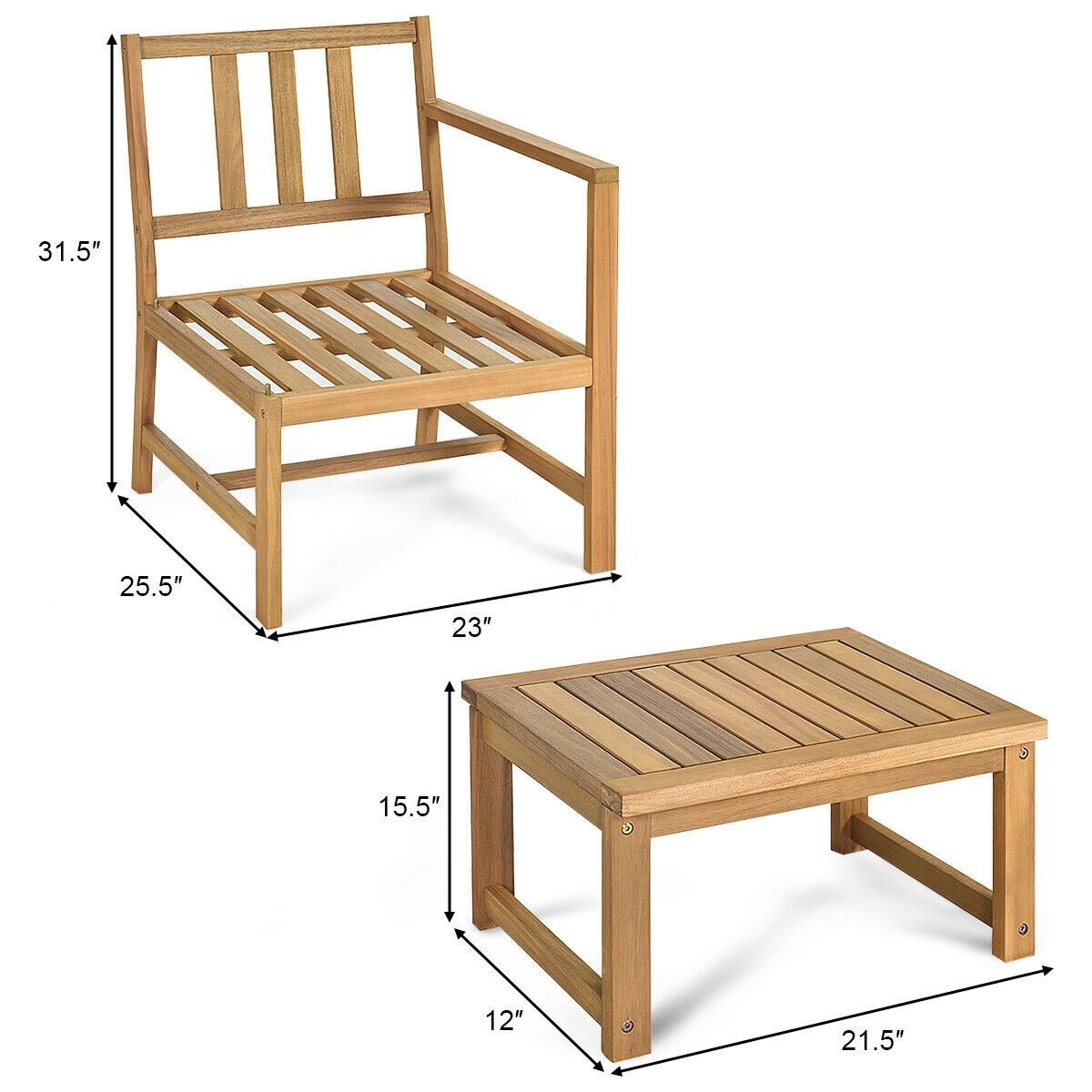 3-in-1 Acacia Wood Loveseat with Separable Coffee Table, Natural Patio Conversation Sets   at Gallery Canada