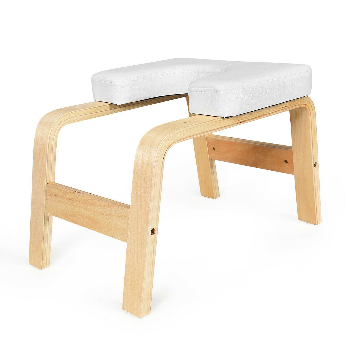 Yoga Headstand Wood Stool with PVC Pads, White Yoga Benches   at Gallery Canada