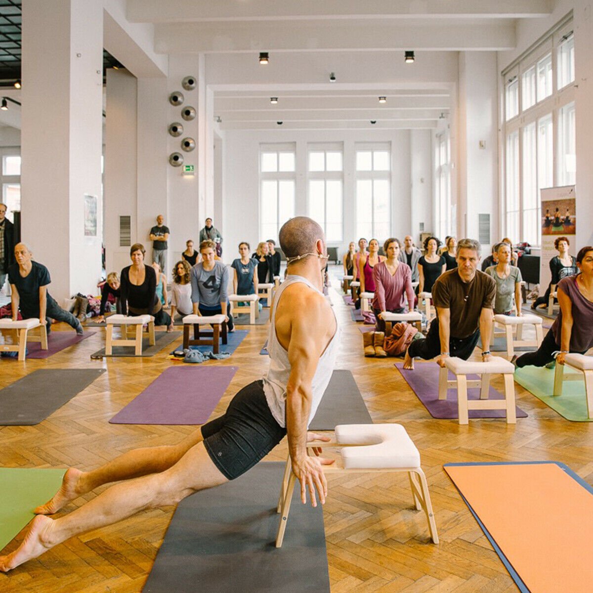 Yoga Headstand Wood Stool with PVC Pads, White Yoga Benches   at Gallery Canada