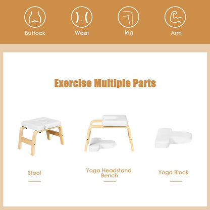 Yoga Headstand Wood Stool with PVC Pads, White Yoga Benches   at Gallery Canada