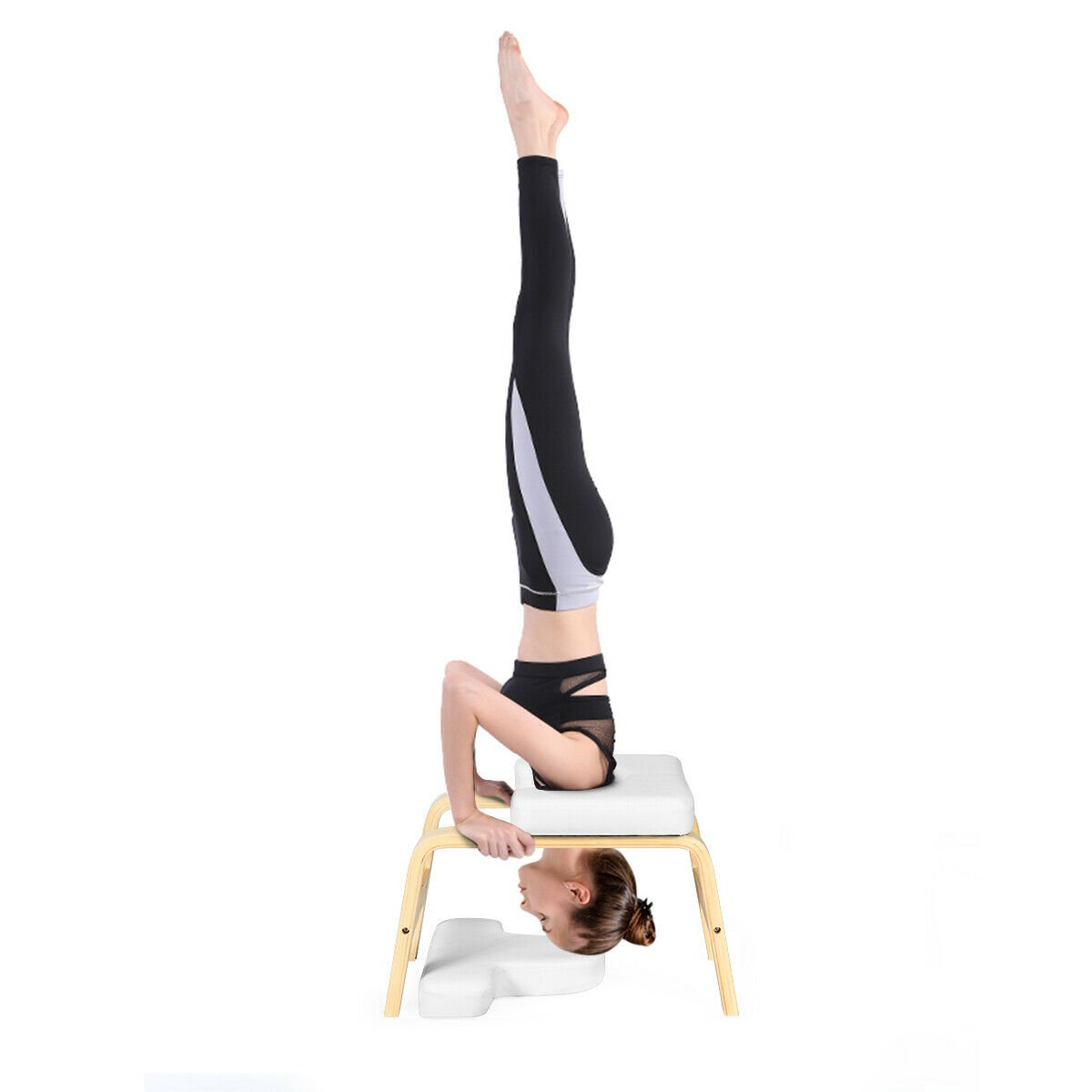 Yoga Headstand Wood Stool with PVC Pads, White Yoga Benches   at Gallery Canada