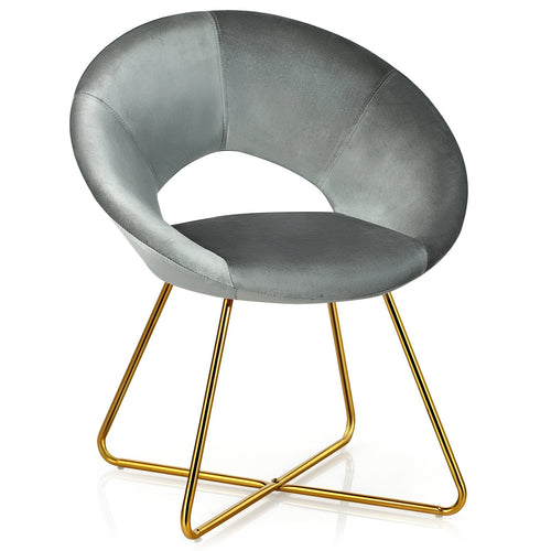 Modern Accent Velvet Dining Arm Chair with Golden Metal Legs and Soft Cushion, Gray