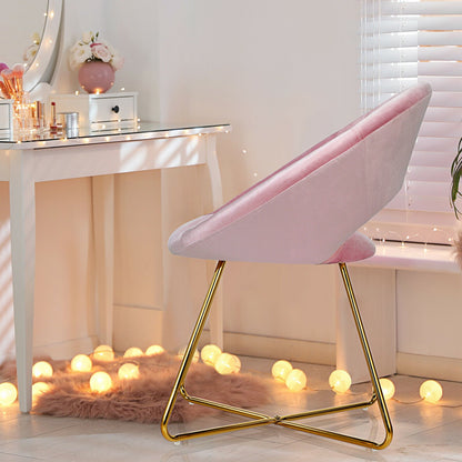 Modern Accent Velvet Dining Arm Chair with Golden Metal Legs and Soft Cushion, Pink - Gallery Canada