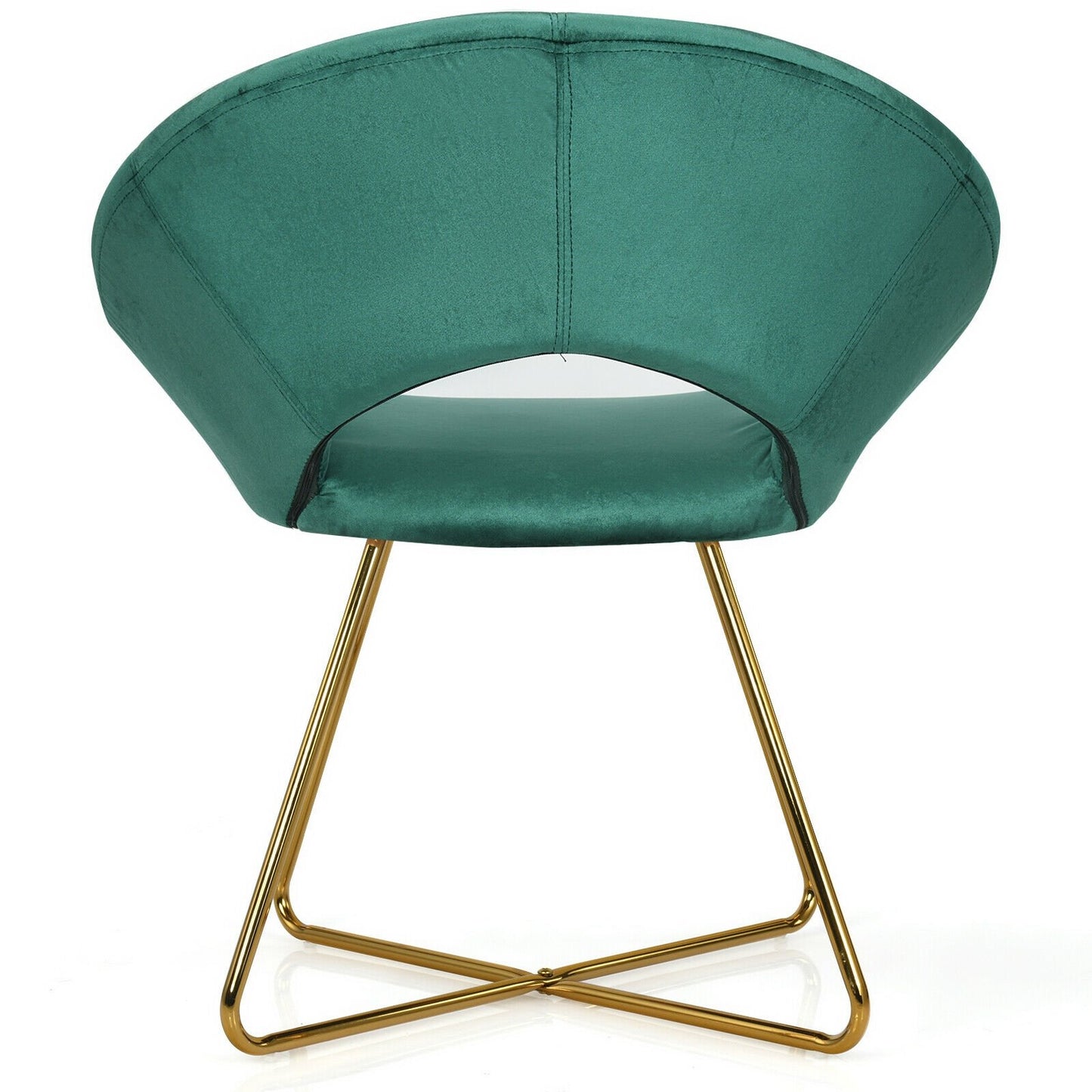 Modern Accent Velvet Dining Arm Chair with Golden Metal Legs and Soft Cushion, Dark Green Accent Chairs   at Gallery Canada