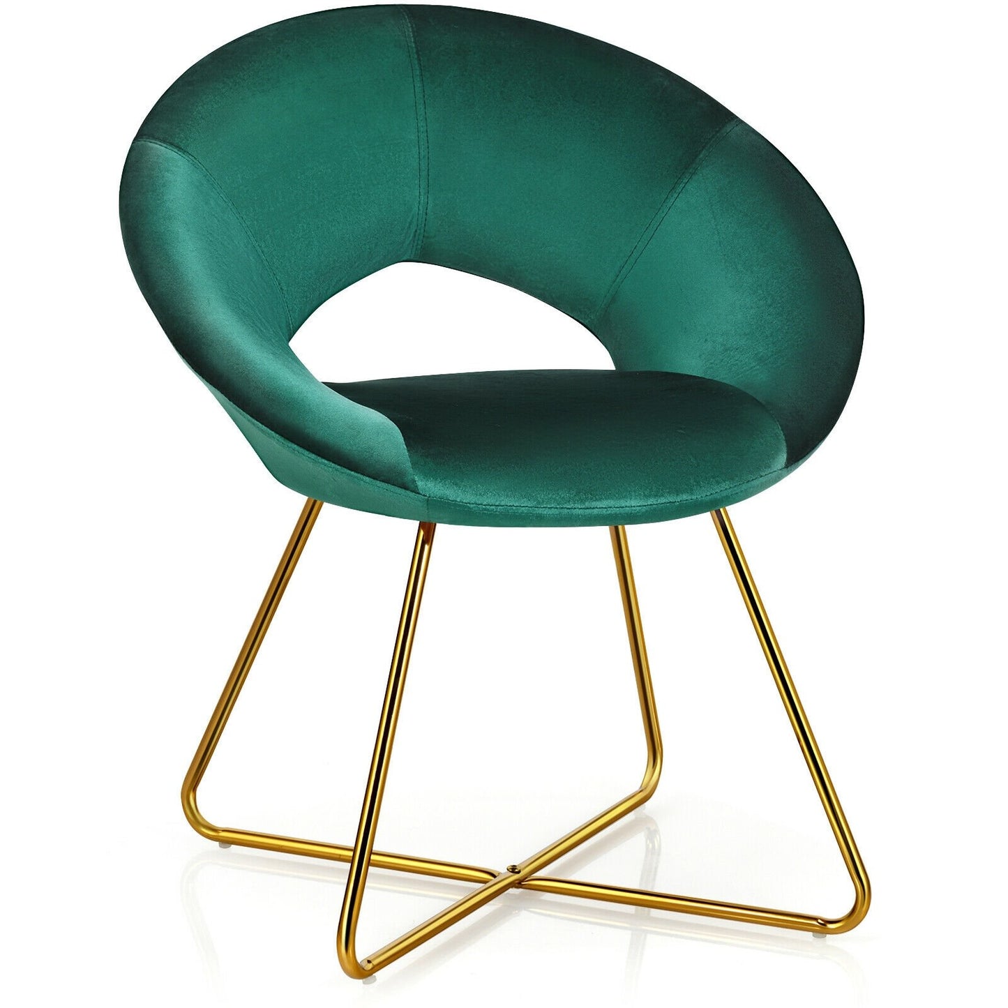 Modern Accent Velvet Dining Arm Chair with Golden Metal Legs and Soft Cushion, Dark Green Accent Chairs   at Gallery Canada