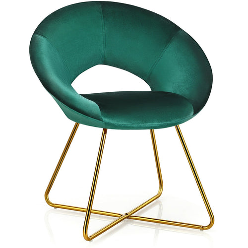 Modern Accent Velvet Dining Arm Chair with Golden Metal Legs and Soft Cushion, Dark Green