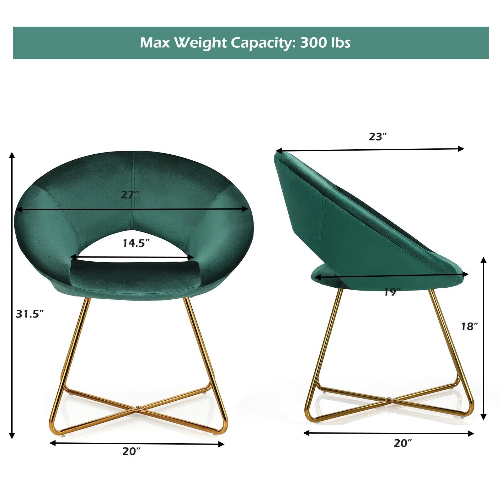 Modern Accent Velvet Dining Arm Chair with Golden Metal Legs and Soft Cushion, Dark Green Accent Chairs   at Gallery Canada