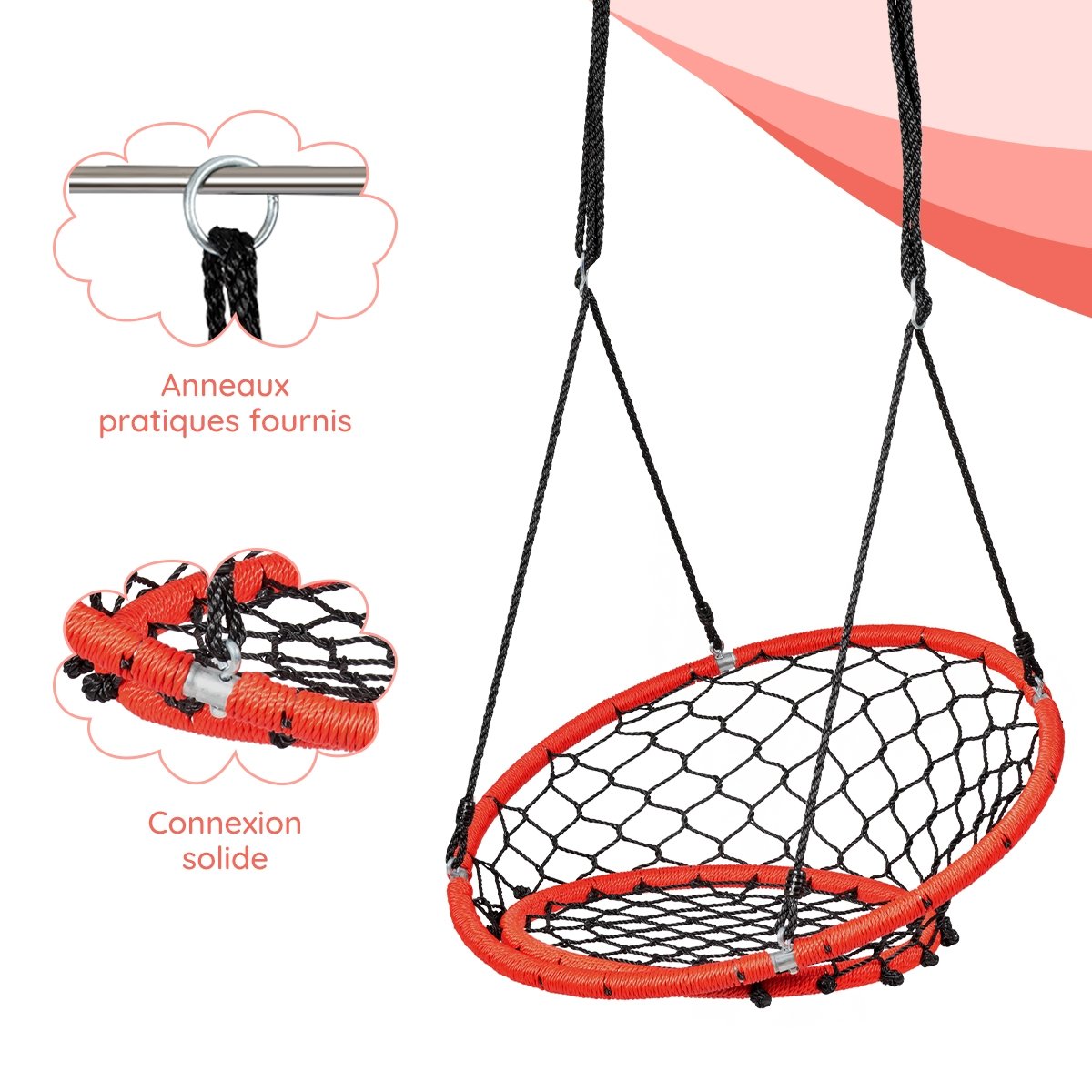 Net Hanging Swing Chair with Adjustable Hanging Ropes, Orange - Gallery Canada