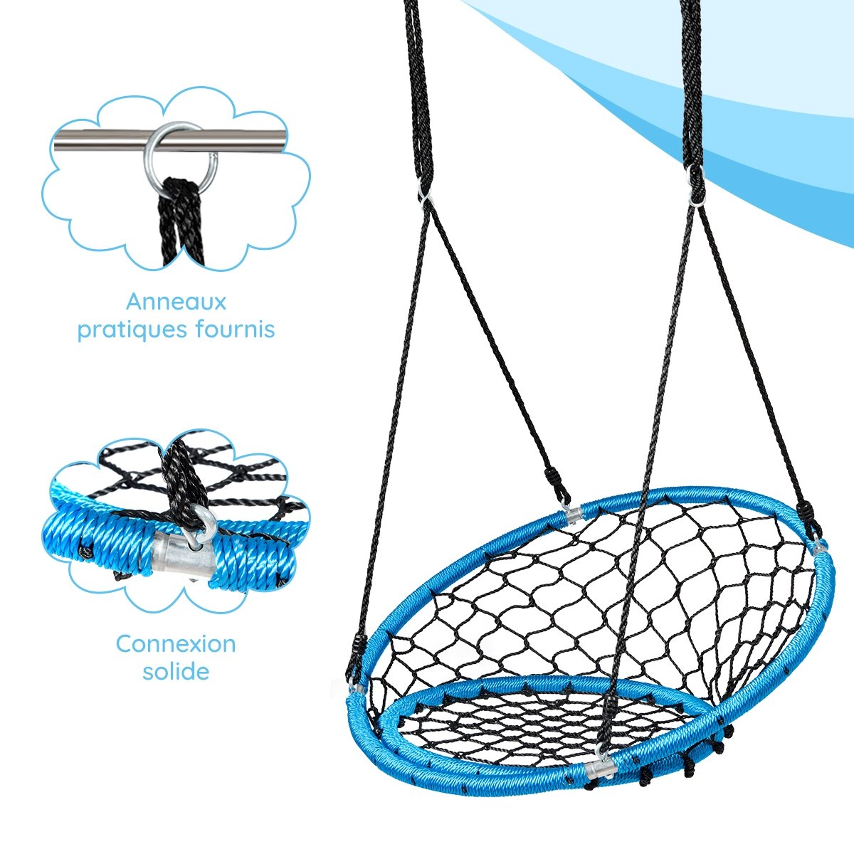 Net Hanging Swing Chair with Adjustable Hanging Ropes, Blue - Gallery Canada