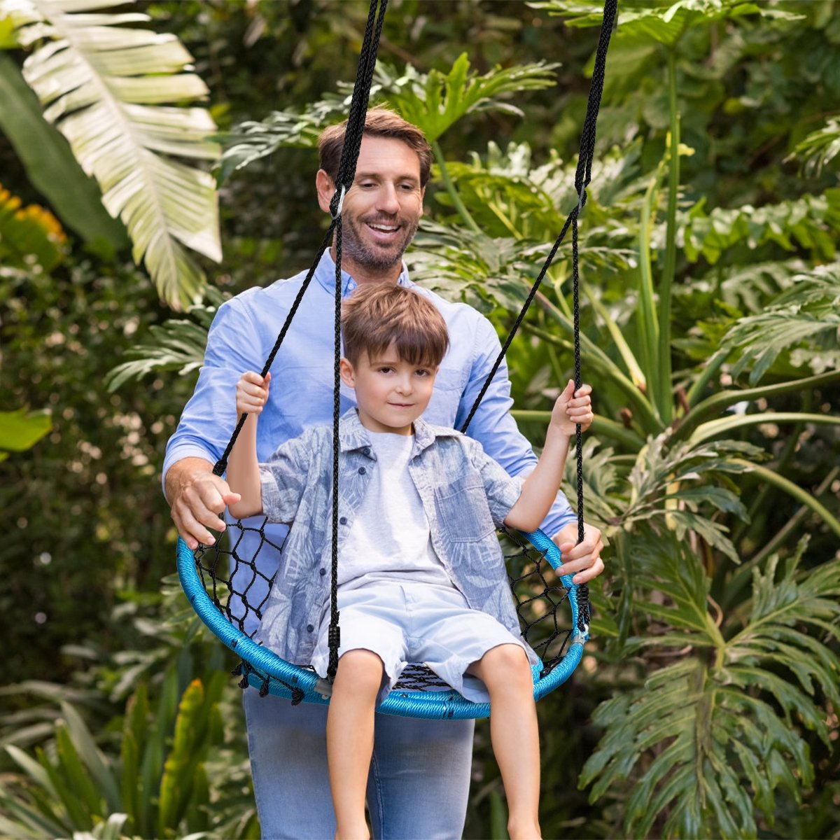 Net Hanging Swing Chair with Adjustable Hanging Ropes, Blue - Gallery Canada