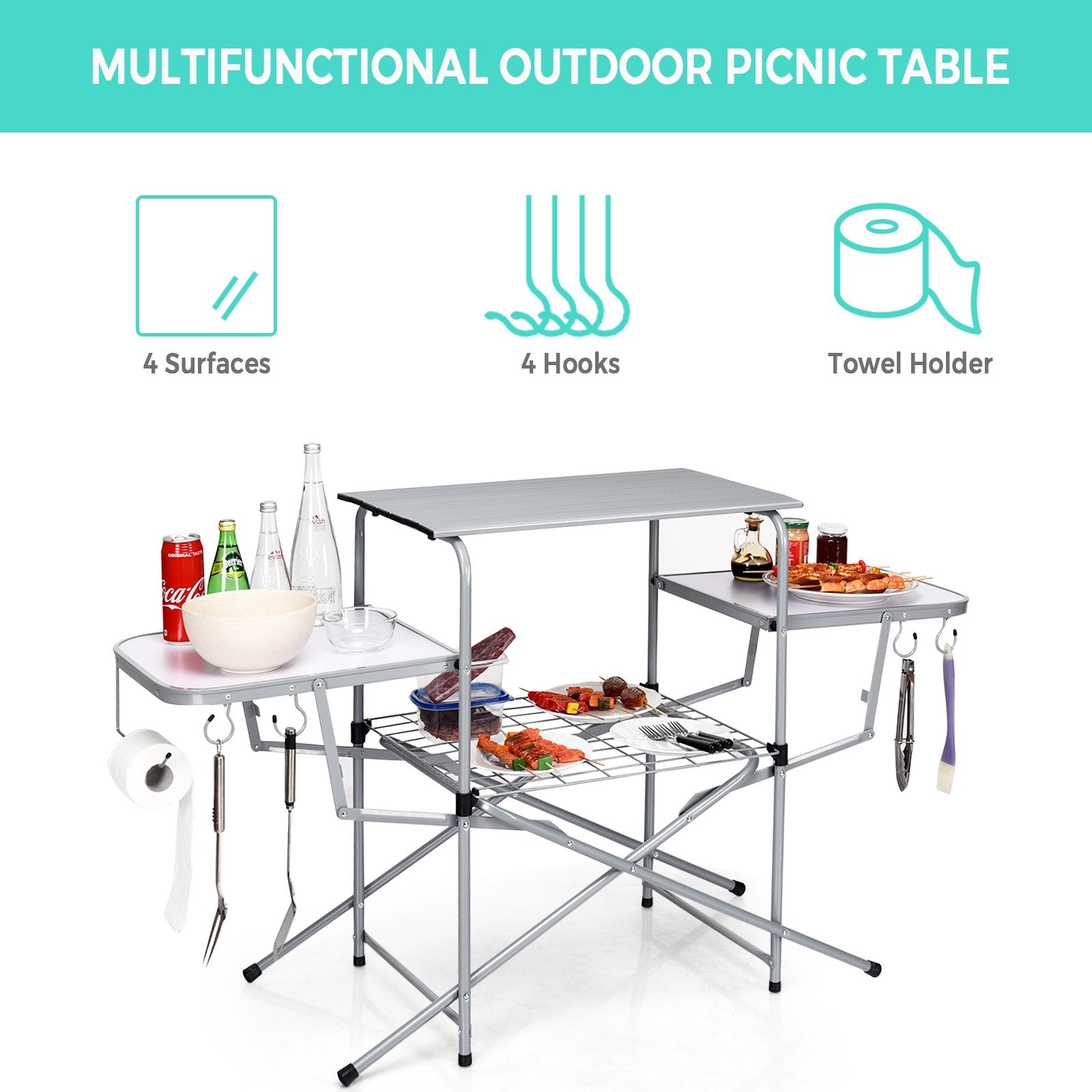 Foldable Outdoor BBQ Table Grilling Stand, Silver Camping Furniture   at Gallery Canada