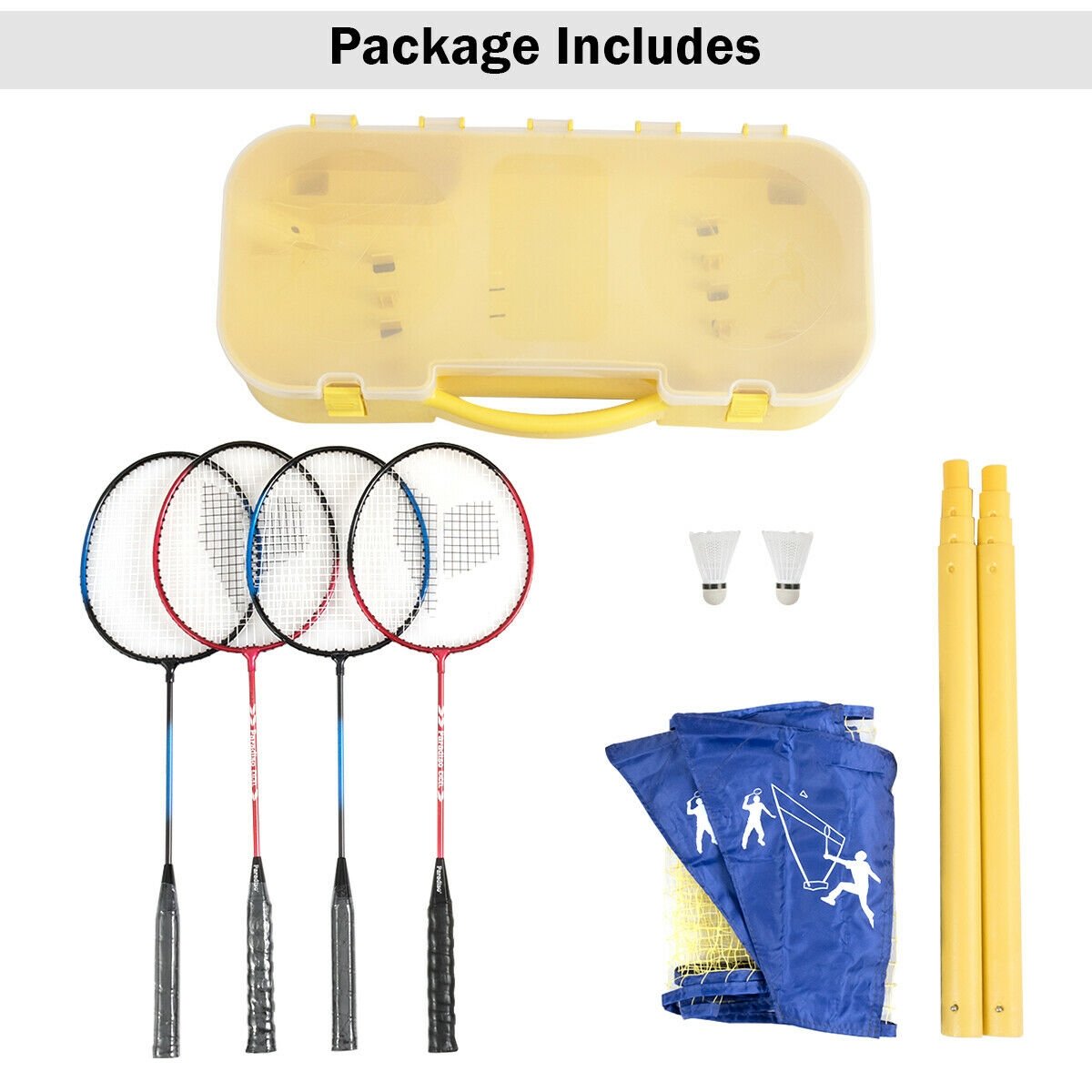 Portable Badminton Set Folding Tennis Badminton Volleyball Net, Yellow Sport Equipments   at Gallery Canada