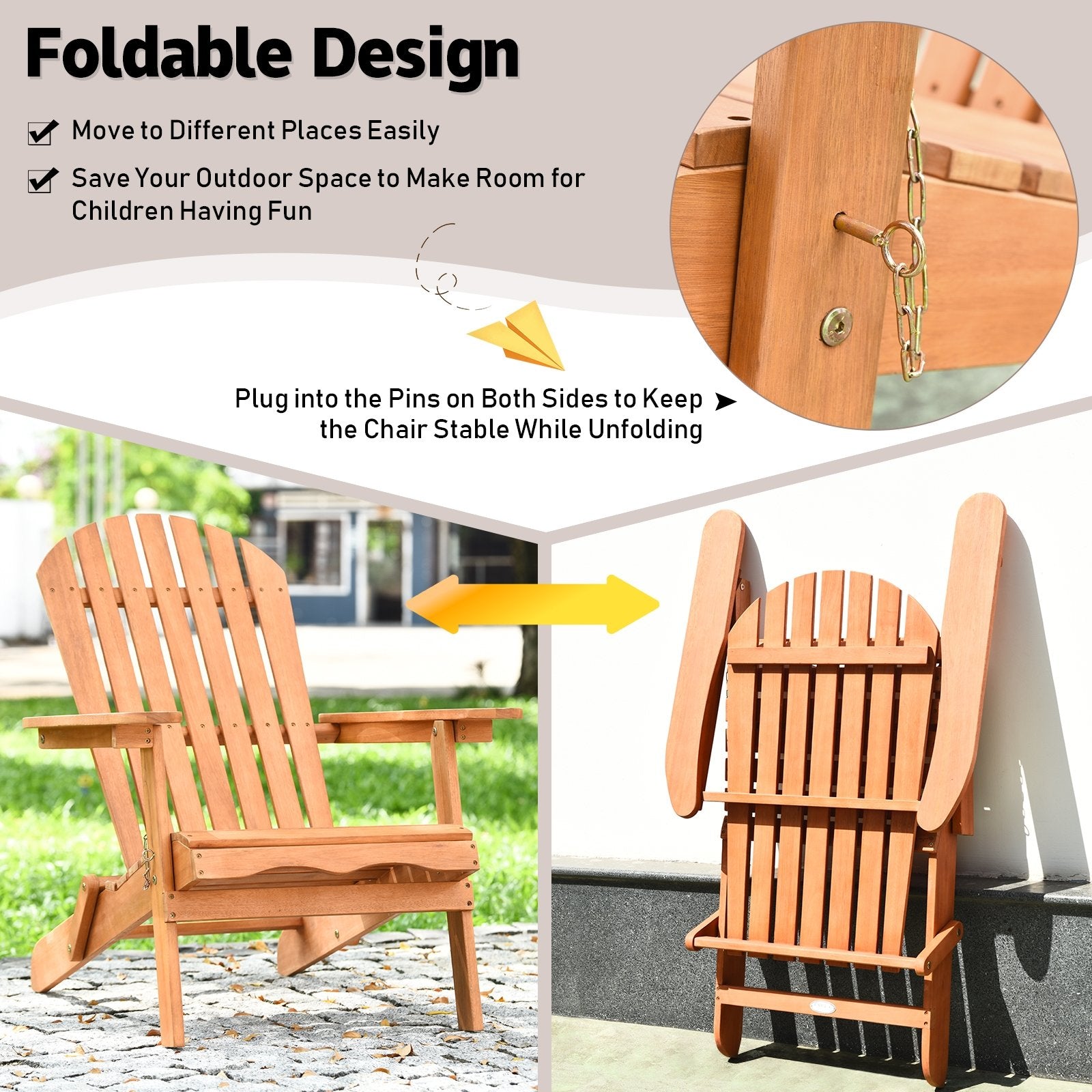 Eucalyptus Chair Foldable Outdoor Wood Lounger Chair, Natural Adirondack Chairs   at Gallery Canada