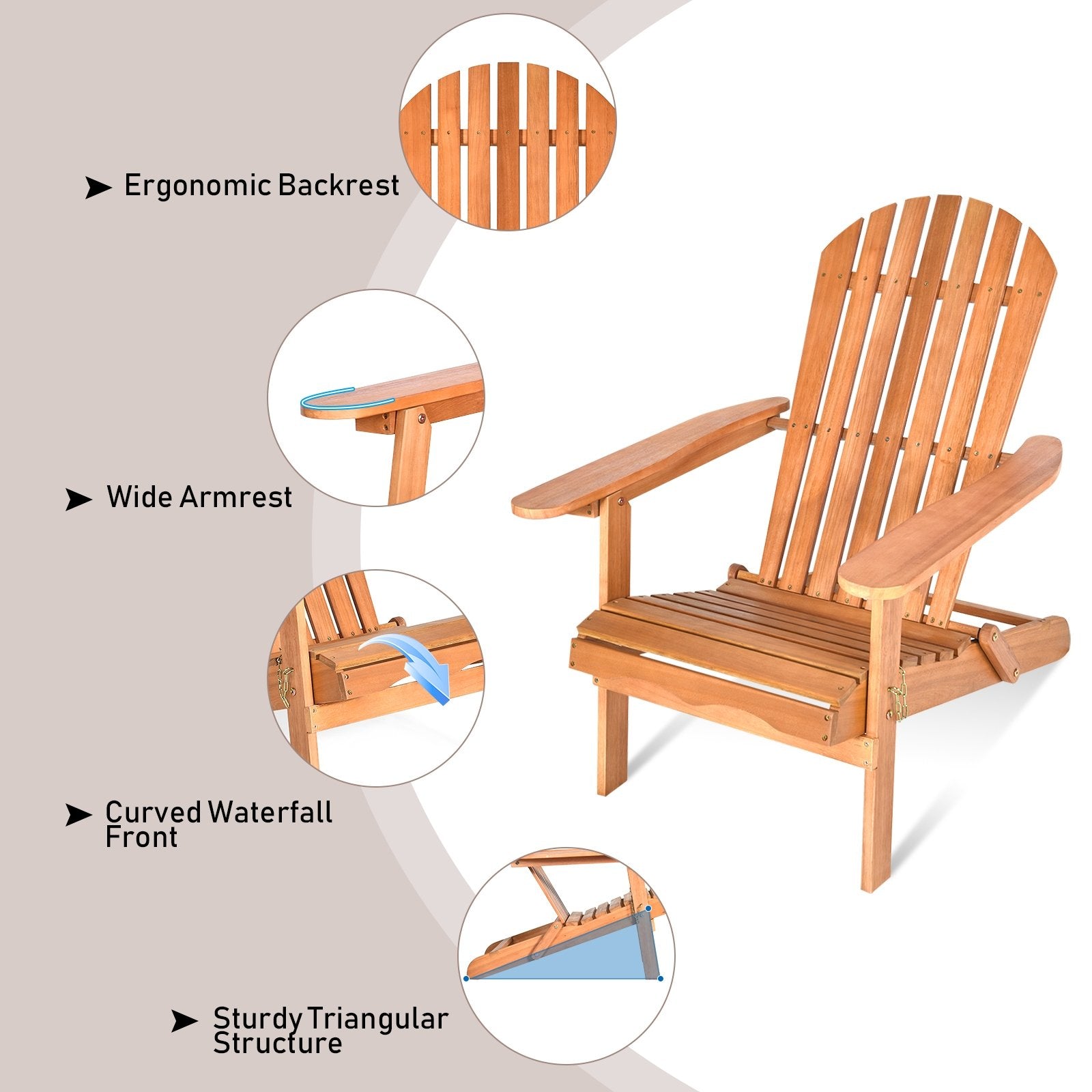 Eucalyptus Chair Foldable Outdoor Wood Lounger Chair, Natural Adirondack Chairs   at Gallery Canada