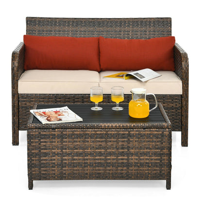 2 Pieces Cushioned Patio Rattan Furniture Set, Brown Patio Conversation Sets   at Gallery Canada