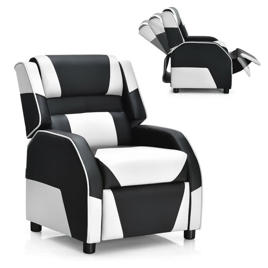 Kids Youth PU Leather Gaming Sofa Recliner with Headrest and Footrest, White - Gallery Canada
