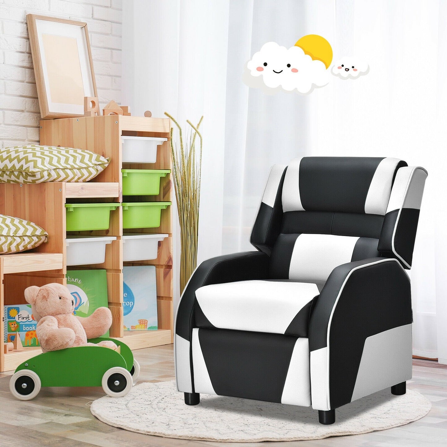 Kids Youth PU Leather Gaming Sofa Recliner with Headrest and Footrest, White Kids Chairs & Seating   at Gallery Canada