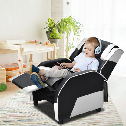 Kids Youth PU Leather Gaming Sofa Recliner with Headrest and Footrest, White Kids Chairs & Seating   at Gallery Canada