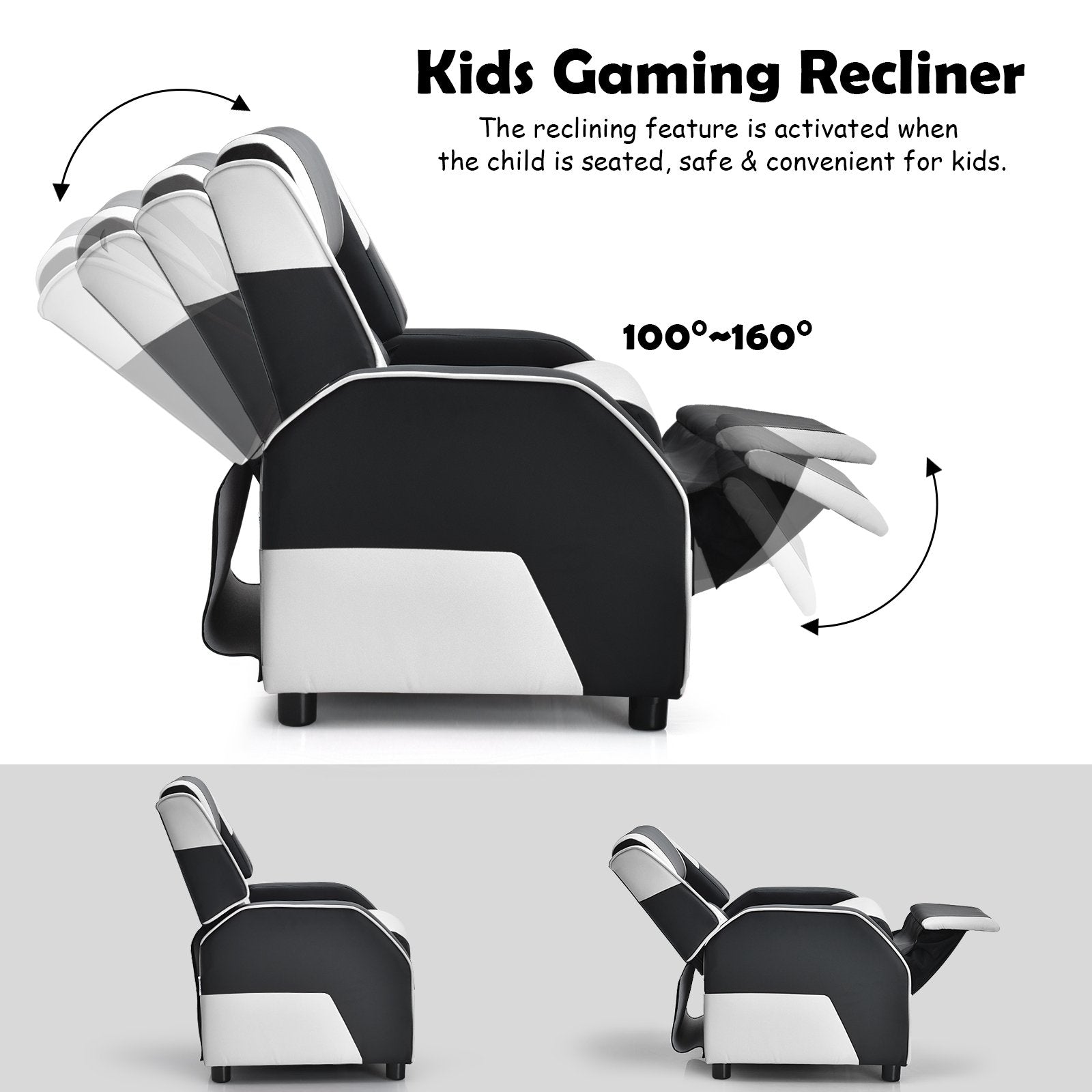 Kids Youth PU Leather Gaming Sofa Recliner with Headrest and Footrest, White Kids Chairs & Seating   at Gallery Canada