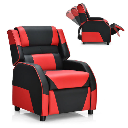 Kids Youth PU Leather Gaming Sofa Recliner with Headrest and Footrest, Red - Gallery Canada