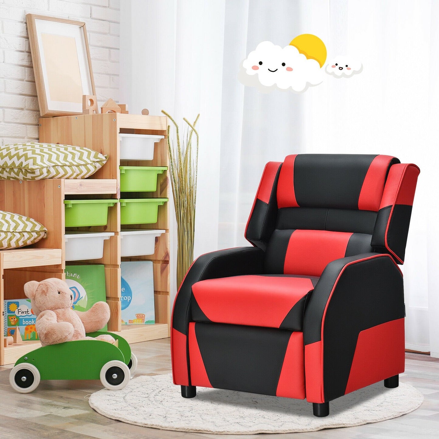 Kids Youth PU Leather Gaming Sofa Recliner with Headrest and Footrest, Red Kids Chairs & Seating   at Gallery Canada