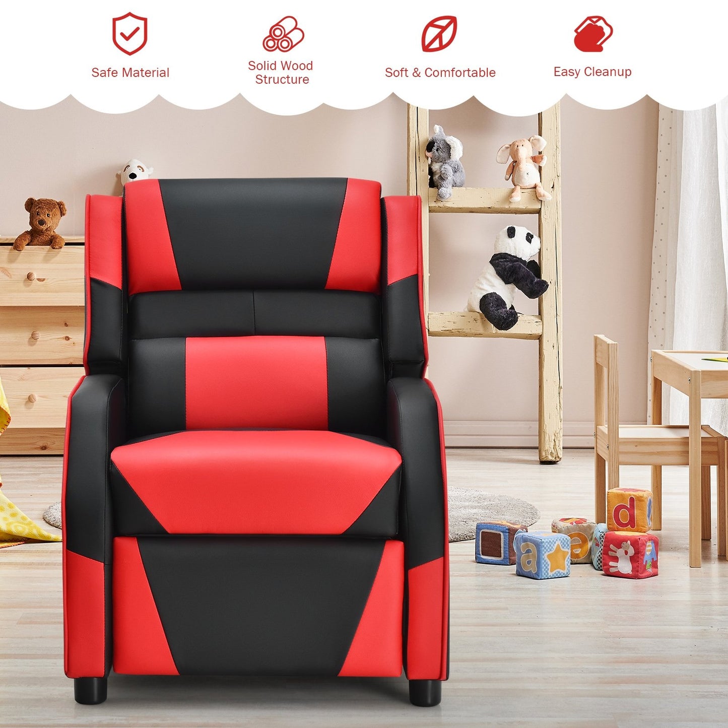 Kids Youth PU Leather Gaming Sofa Recliner with Headrest and Footrest, Red Kids Chairs & Seating   at Gallery Canada