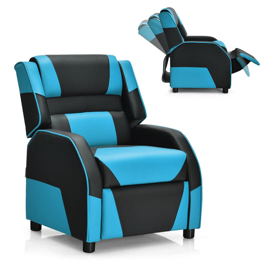 Kids Youth PU Leather Gaming Sofa Recliner with Headrest and Footrest, Blue - Gallery Canada