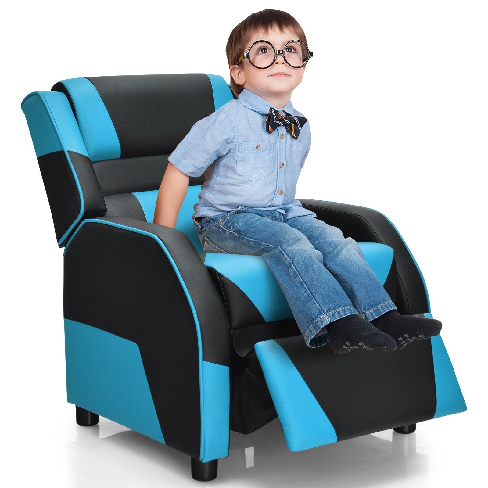 Kids Youth PU Leather Gaming Sofa Recliner with Headrest and Footrest, Blue Kids Chairs & Seating   at Gallery Canada