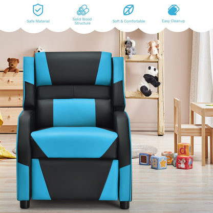 Kids Youth PU Leather Gaming Sofa Recliner with Headrest and Footrest, Blue Kids Chairs & Seating   at Gallery Canada