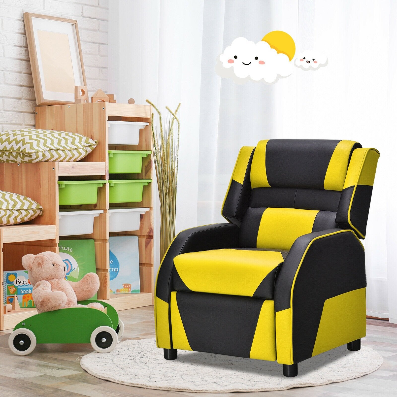 Kids Youth PU Leather Gaming Sofa Recliner with Headrest and Footrest, Yellow Kids Chairs & Seating   at Gallery Canada