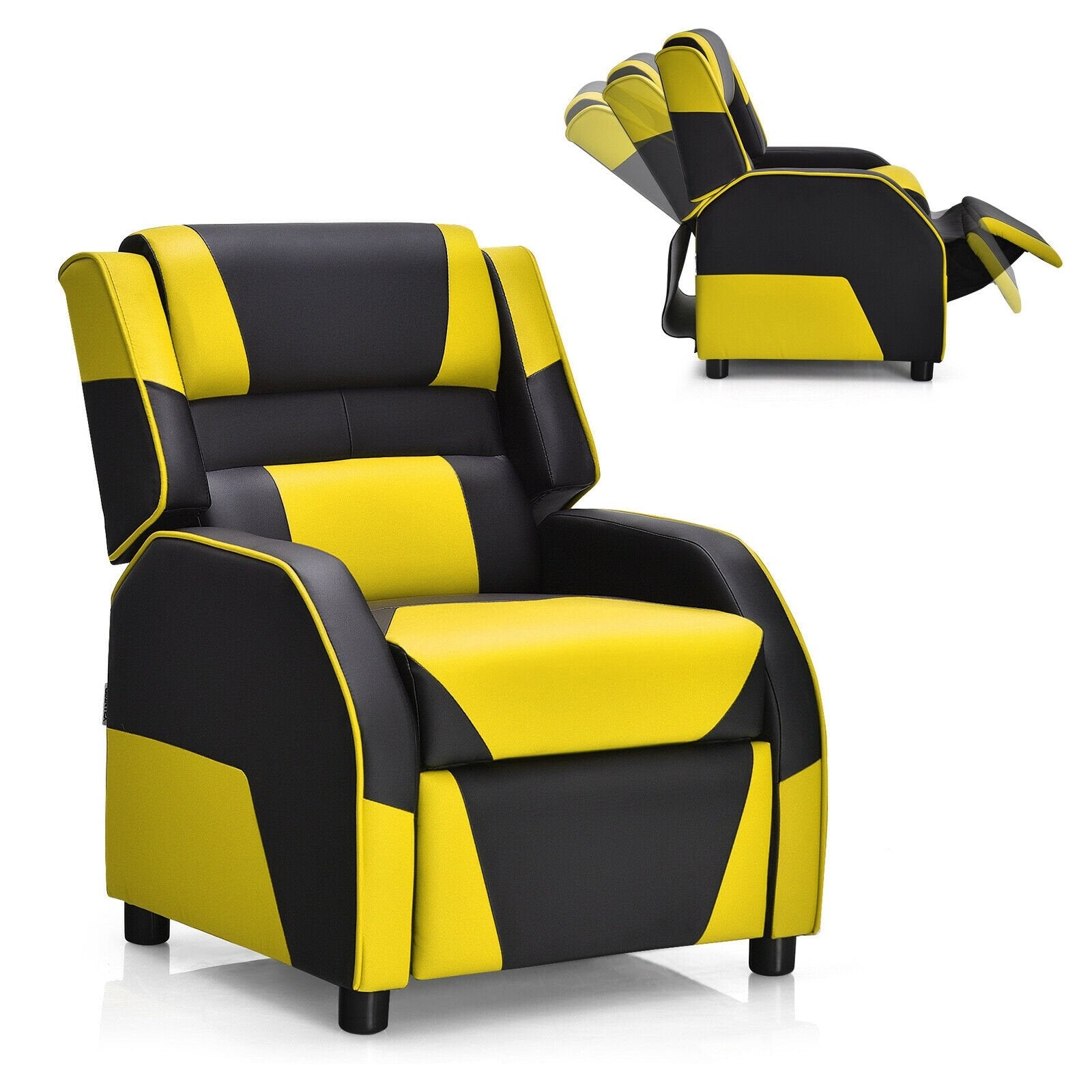 Kids Youth PU Leather Gaming Sofa Recliner with Headrest and Footrest, Yellow Kids Chairs & Seating   at Gallery Canada