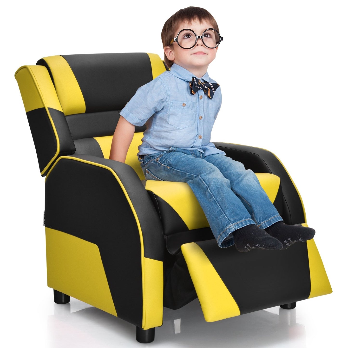 Kids Youth PU Leather Gaming Sofa Recliner with Headrest and Footrest, Yellow Kids Chairs & Seating   at Gallery Canada