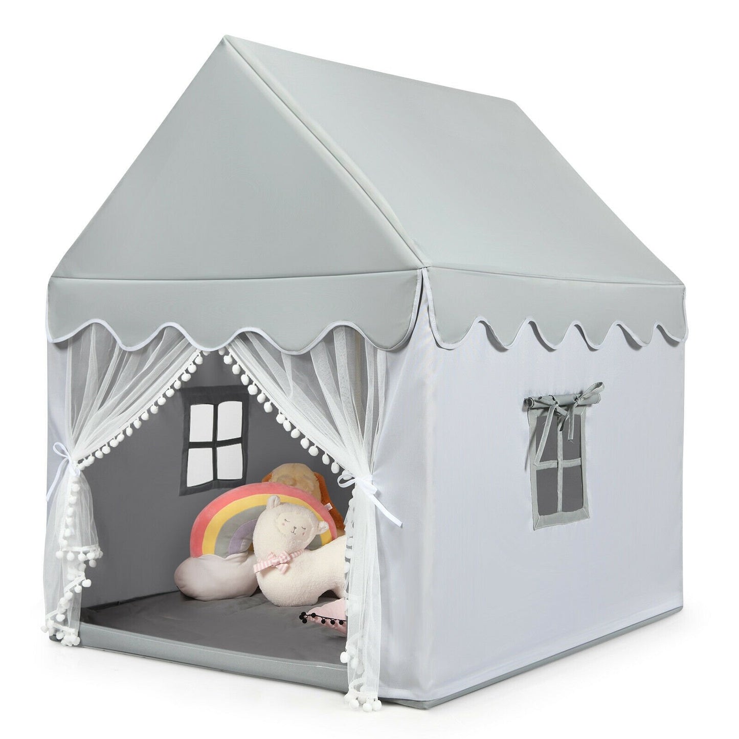 Kids Large Play Castle Fairy Tent with Mat, Gray - Gallery Canada