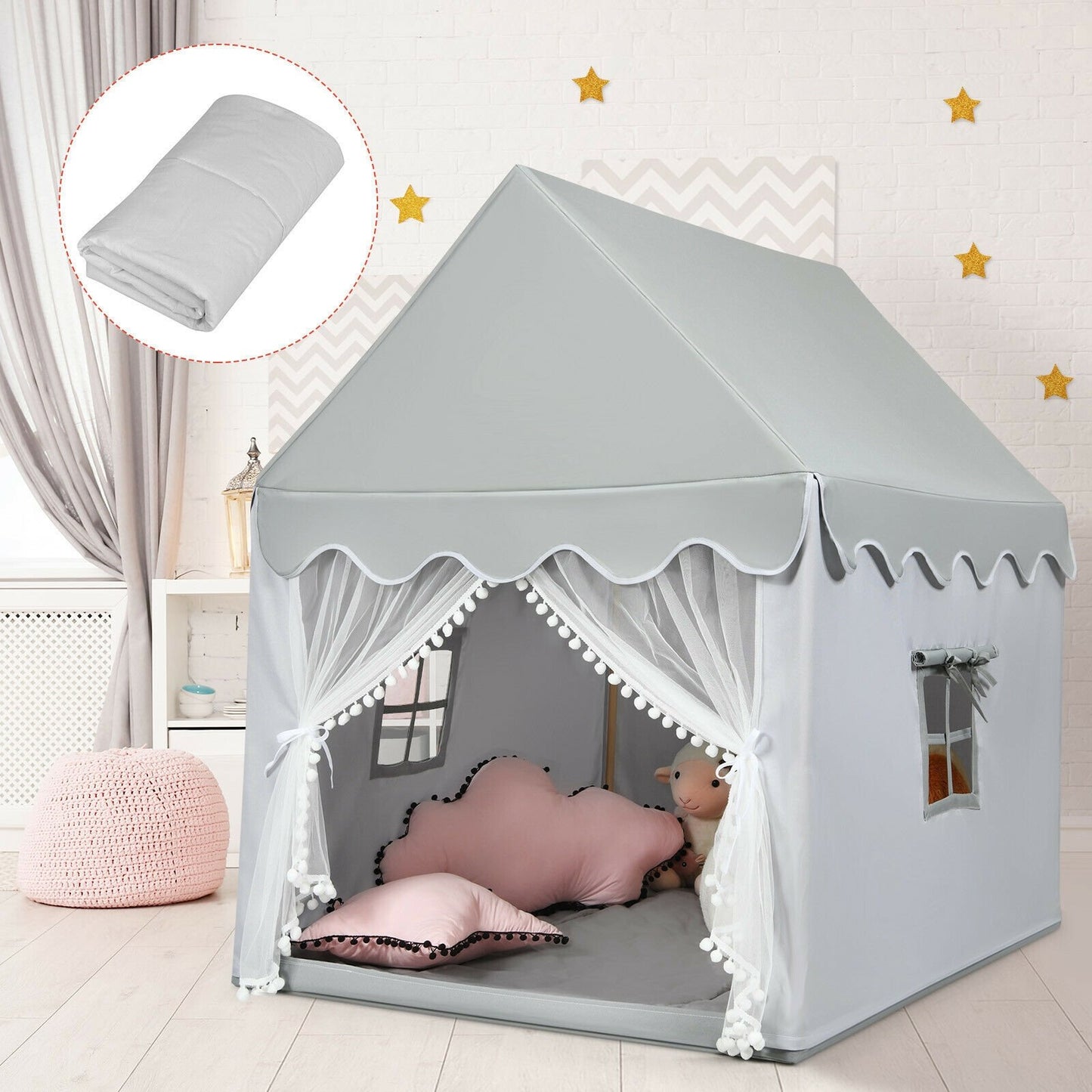 Kids Large Play Castle Fairy Tent with Mat, Gray Play Tents & Playhouse   at Gallery Canada