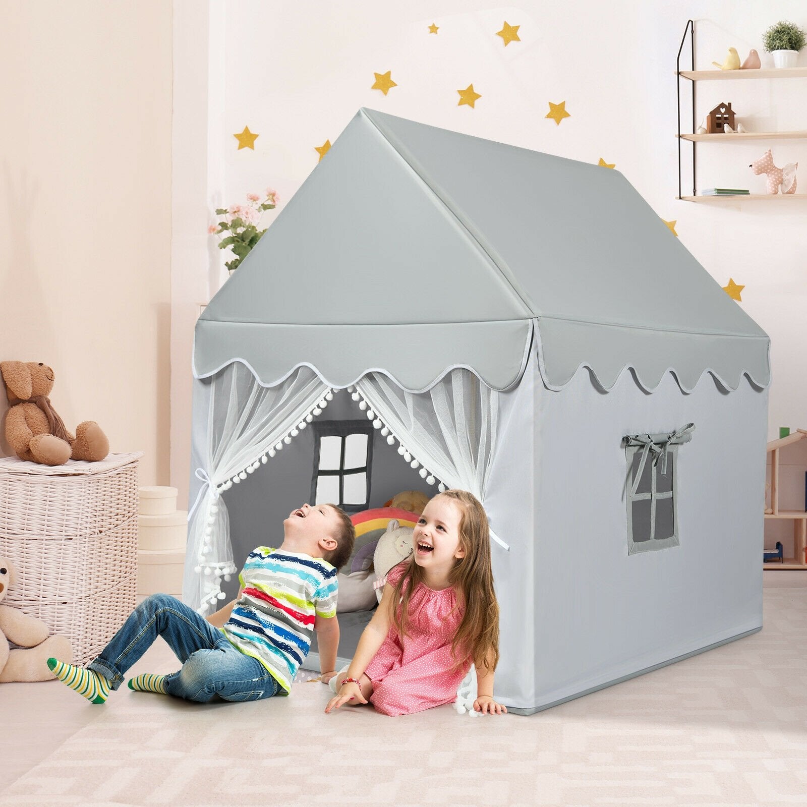 Kids Large Play Castle Fairy Tent with Mat, Gray Play Tents & Playhouse   at Gallery Canada