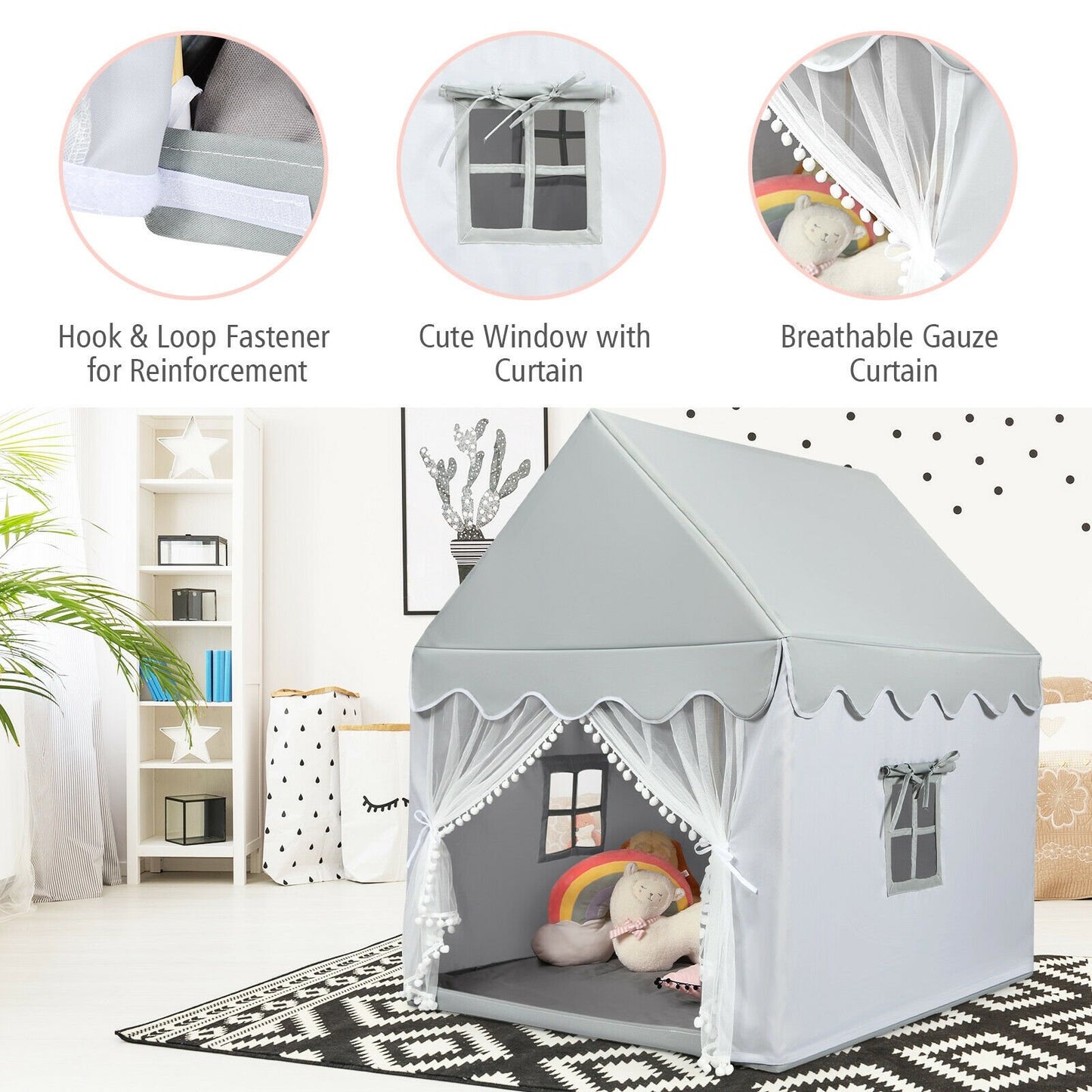 Kids Large Play Castle Fairy Tent with Mat, Gray Play Tents & Playhouse   at Gallery Canada