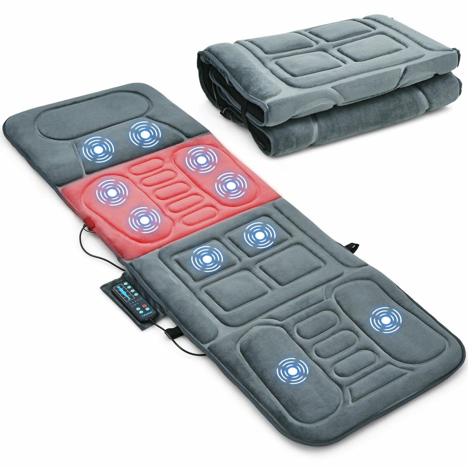 Foldable Massage Mat with Heat and 10 Vibration Motors, Gray Back Massager   at Gallery Canada