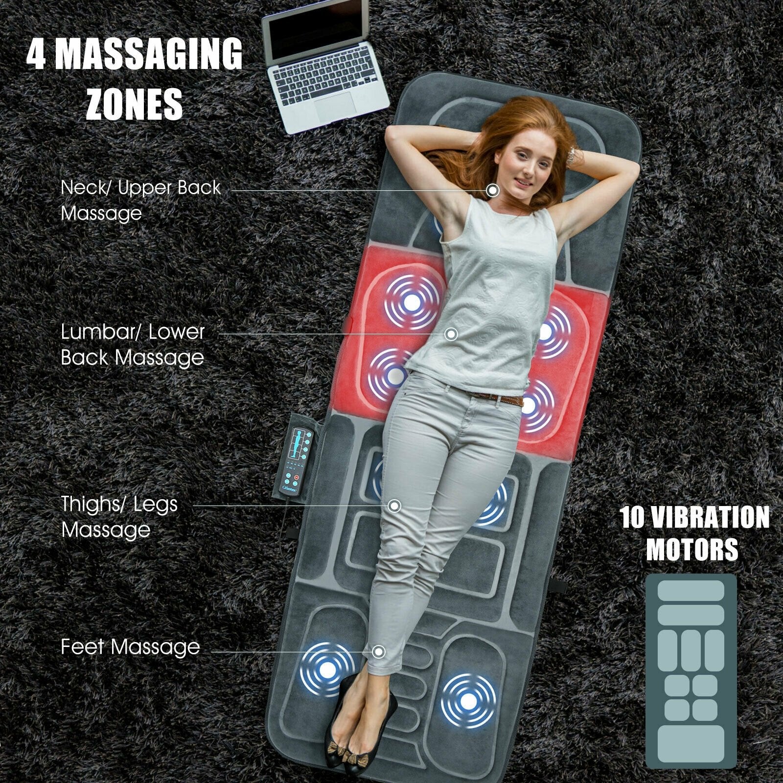 Foldable Massage Mat with Heat and 10 Vibration Motors, Gray Back Massager   at Gallery Canada