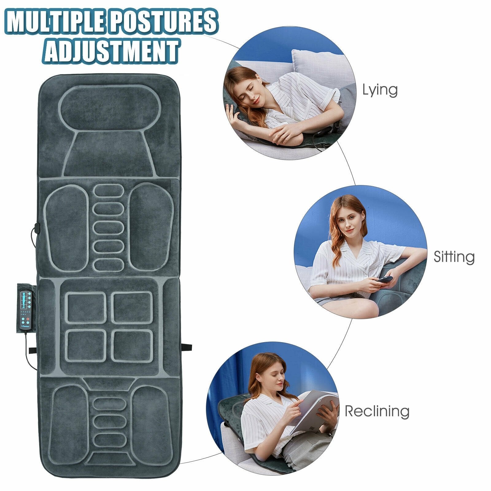 Foldable Massage Mat with Heat and 10 Vibration Motors, Gray Back Massager   at Gallery Canada