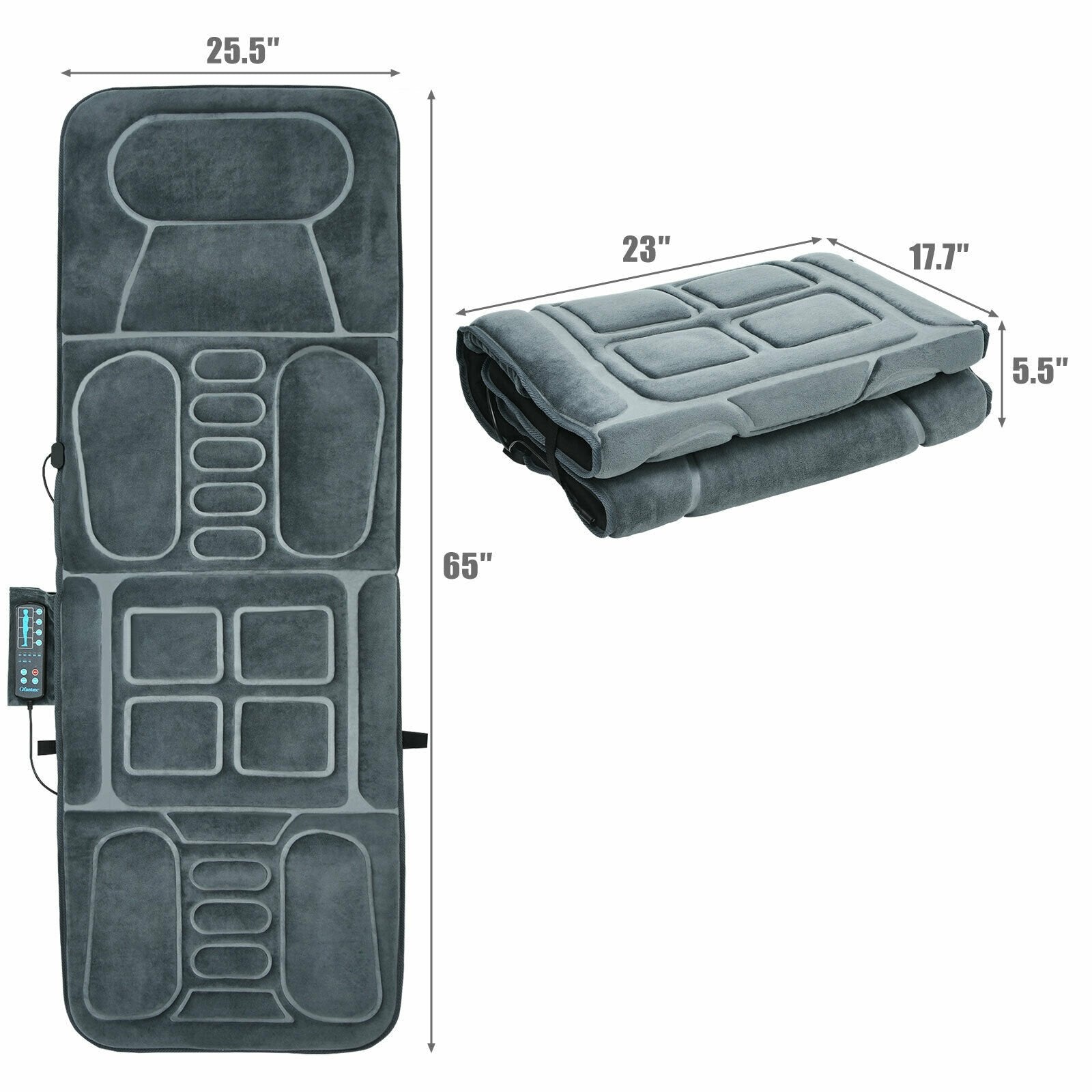 Foldable Massage Mat with Heat and 10 Vibration Motors, Gray Back Massager   at Gallery Canada