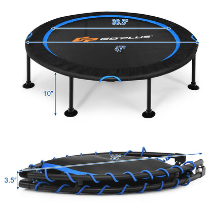 47 Inch Folding Trampoline Fitness Exercise Rebound with Safety Pad Kids and Adults, Blue - Gallery Canada