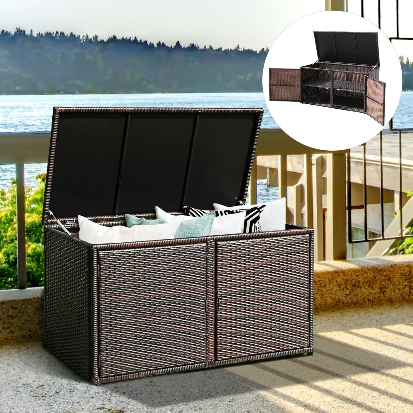 88 Gallon Garden Patio Rattan Storage Container Box, Brown - Gallery Canada