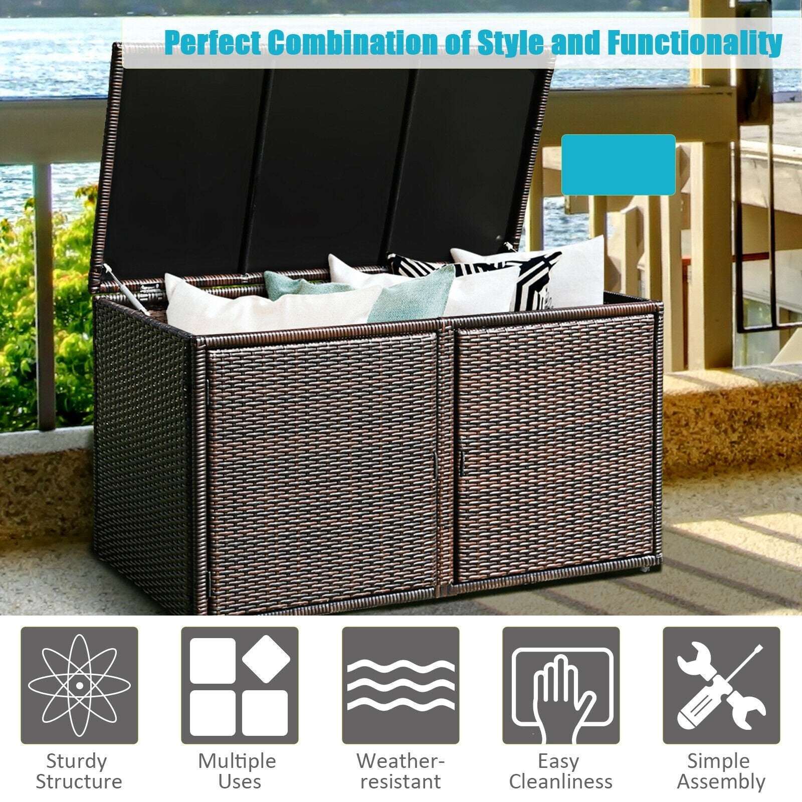 88 Gallon Garden Patio Rattan Storage Container Box, Brown Sheds & Outdoor Storage   at Gallery Canada