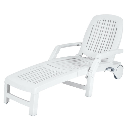 Adjustable Patio Sun Lounger with Weather Resistant Wheels, White