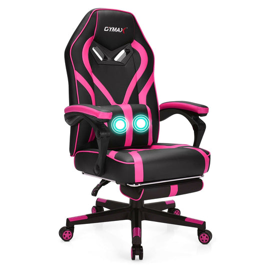 Computer Massage Gaming Recliner Chair with Footrest, Pink - Gallery Canada