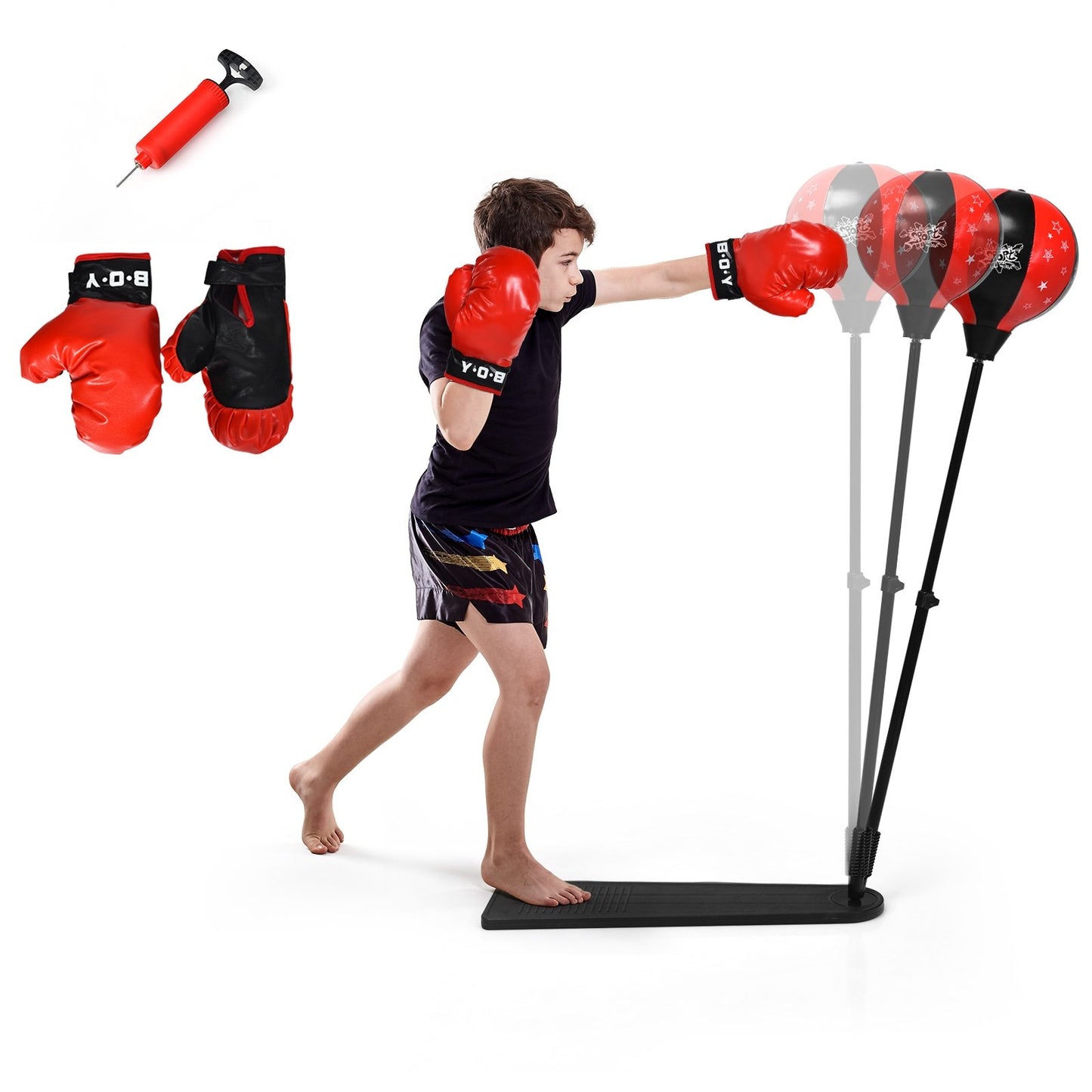 Kids Punching Bag with Adjustable Stand and Boxing Gloves, Black & Red Boxing & Martial Arts   at Gallery Canada