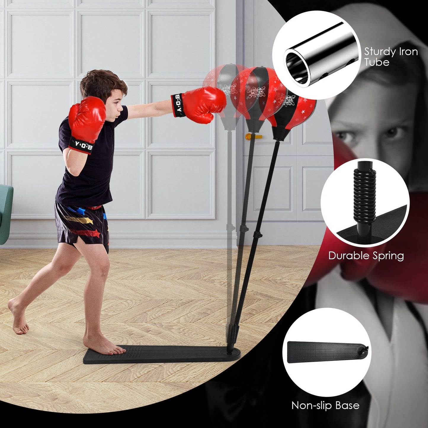 Kids Punching Bag with Adjustable Stand and Boxing Gloves, Black & Red Boxing & Martial Arts   at Gallery Canada