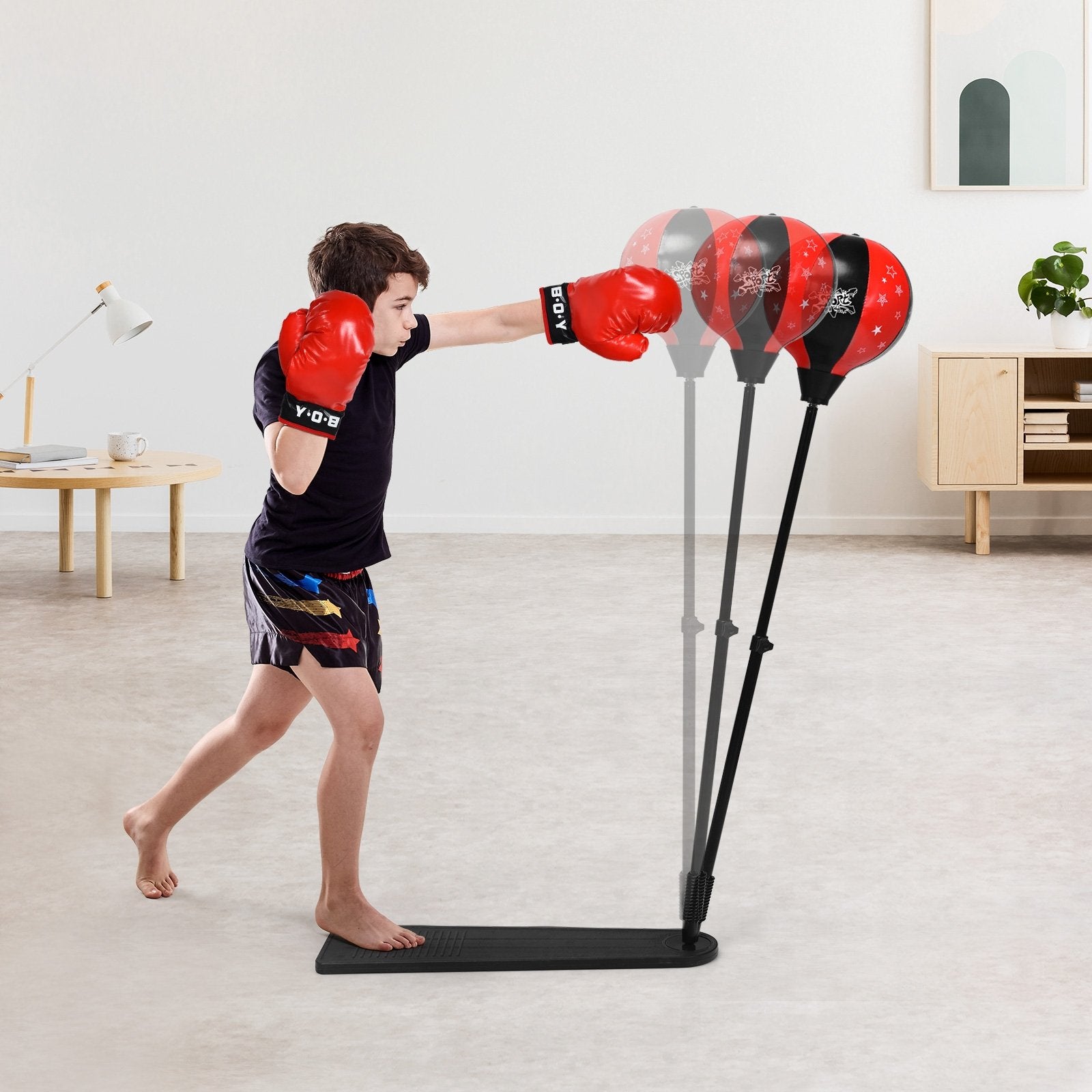 Kids Punching Bag with Adjustable Stand and Boxing Gloves, Black & Red Boxing & Martial Arts   at Gallery Canada