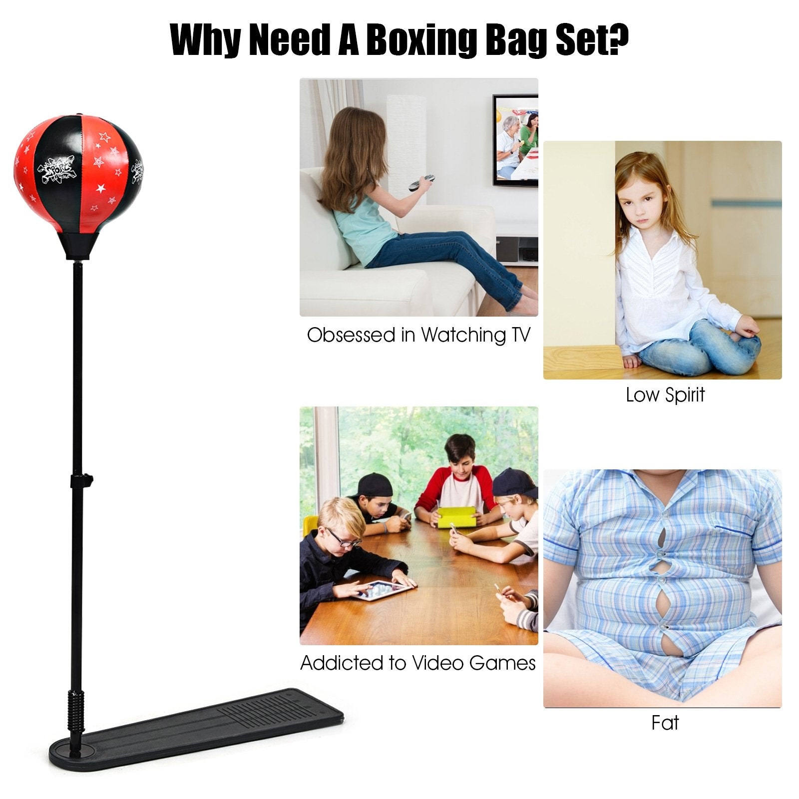 Kids Punching Bag with Adjustable Stand and Boxing Gloves, Black & Red Boxing & Martial Arts   at Gallery Canada