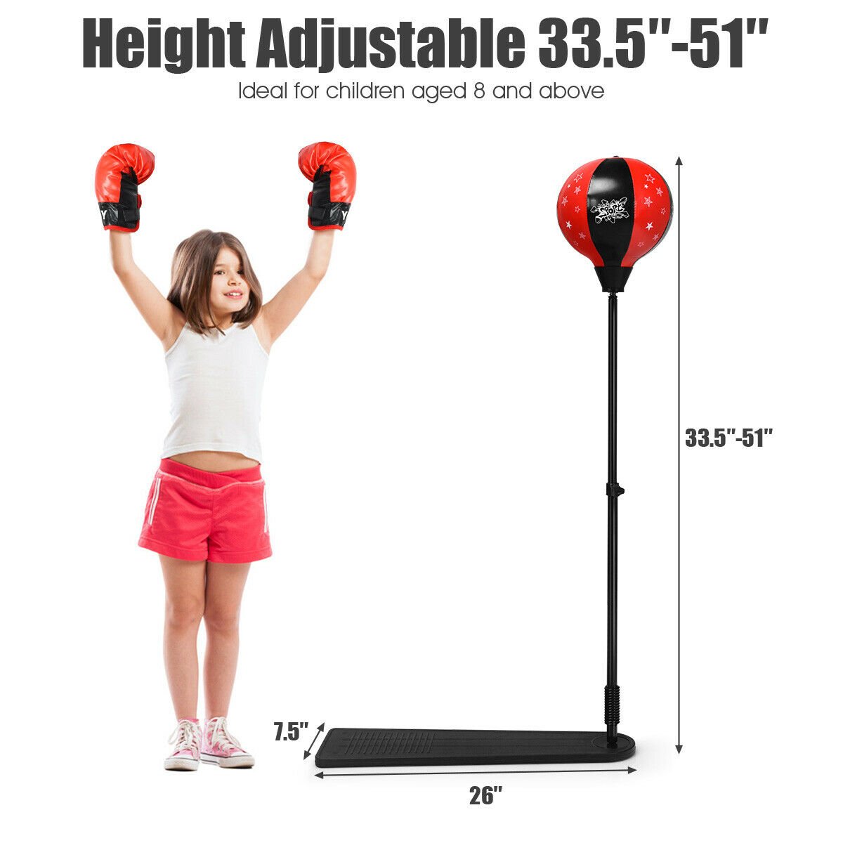 Kids Punching Bag with Adjustable Stand and Boxing Gloves, Black & Red Boxing & Martial Arts   at Gallery Canada